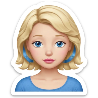 Girl Blonde short wavy hair,  blue eyes, cute blue top, long lashes, pink lips, sleeping eyes closed, zzzz  sticker