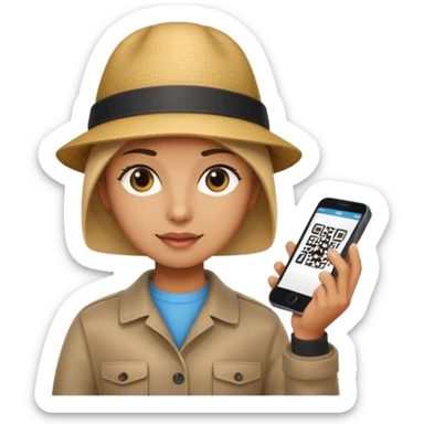 Draw a tourist who is using their phone to scan a QR code on a POS terminal. In the style of Apple emoji sticker