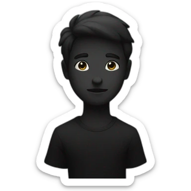 here a boy in a black shirt sitswhite font on the black wall there should not be his shadow and there are wings to mack it appear as if he is an angel sticker