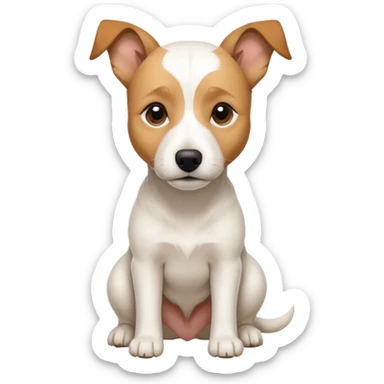 a full body facing front on of a buff white parson russell terrier looking dog the size of a kelpie with light brown long ears resting on its face and a light brown patch above one eye and a large snout. the rest of the dog is completely white.  sticker