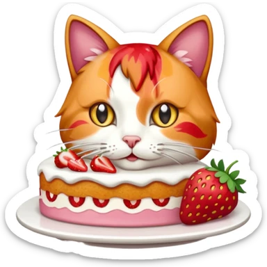 cat eating strawberry cake sticker