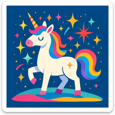 a unicorn with sparkling magical powers, vibrant and whimsical style sticker