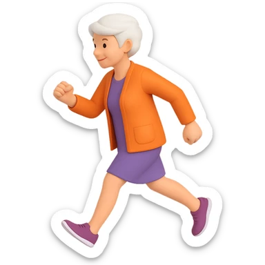 Change the walking pose of the elderly woman with short hair to a brisk walk. Keep the 3D emoji style look in mind while editing. sticker