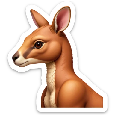 Cinematic Noble Adult Red Kangaroo Portrait Emoji, Poised and regal, with a robust, muscular build, tawny reddish fur, and a distinctive red kangaroo-shaped head featuring a slightly elongated snout, prominent ears, and keen, observant eyes, Simplified yet sharp and sophisticated features, highly detailed, glowing with a warm, sunlit glow, high shine, intelligent and commanding, stylized with an air of outback authority, focused and vigilant, soft glowing outline, capturing the essence of a watchful guardian that seems ready to bound out of the screen with effortless power! sticker