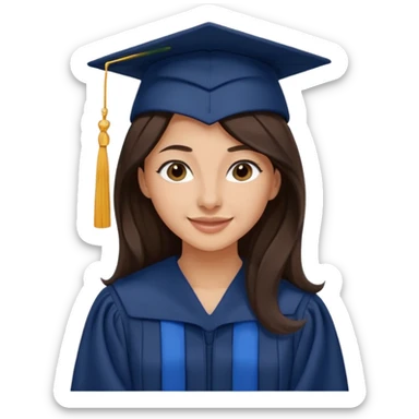 带着学士帽的，深棕色长发，黄种偏白皮肤的，高鼻梁，不戴眼镜的女博士生，在wink，年龄26岁，学士服是深蓝色和黑领子 sticker