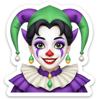 make a black and white jester with white makeup and black lipstick sticker