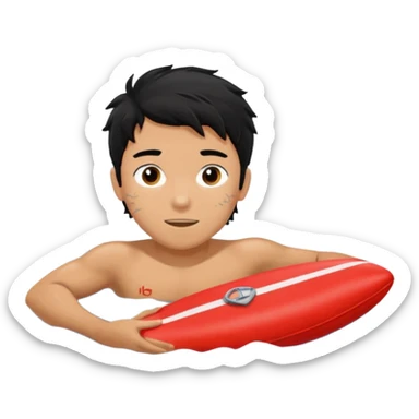 Lifeguard tanned skin Teenager with Black messy hair swimming to rescue someone sticker