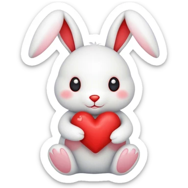 white bunny holding a red heart jellycat stuffed animal plush sticker