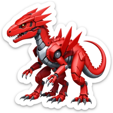 Cool Edgy Futuristic Red Digimon-Fakemon-Guilmon-Velociraptor-Dragon-Mecha full body sticker