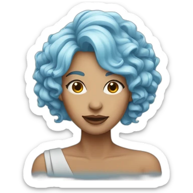 rolled horn woman light blue hair sticker