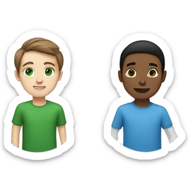 Two best friends. One is a boy with brown hair, white skin, and green eyes wearing a blue shirt. The other is a girl with long black hair, brown eyes, and white skin wearing a green shirt. sticker
