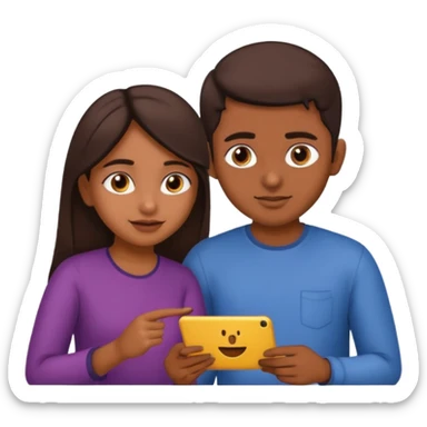 Make an emoji of an indian girl who is teaching an indian boy how to make emojis sticker