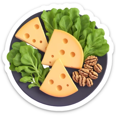 plate with cheese, leafy greens, and walnuts sticker