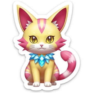 Shiny Magical Elemental Exotic Skitty-Delcatty-Pokémon-Fakémon-hybrid-creature (full body) sticker