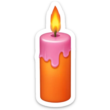 Draw a pink candle with a flame on it that looks 15 degrees tilted from a bird's eye view. sticker