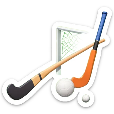 A field hockey stick and ball on a vibrant green grass field, with goalposts and clear field markings in the background. The scene emphasizes the bright, lush grass, highlighting the fast-paced and strategic nature of hockey on a well-maintained pitch. sticker