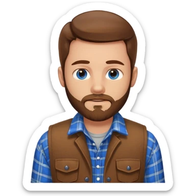 Hombre de pelo castaño ojos azules muy atractivo camisa de franela y chaleco y barba de tres días sticker