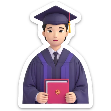 Japanese male high school graduate in formal uniform with diploma at ceremony sticker