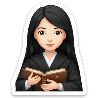 white-women-with-long-black -hair-lawyer-in-lawyer’s-robe. Have law book in hand.  sticker