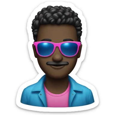 Black can with big blue ayes and pink sunglasses  sticker