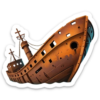 A shipwreck in two bow sunk submerged into the sea floor  sticker