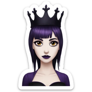 Elissabat-with-bangs-long-hair-dark-purple-and-black-vampire-goth-makeup-crown-pinkeyes sticker