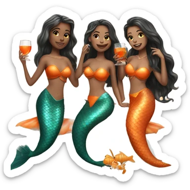 Three beautiful mermaids (light skin) drinking aperol sticker