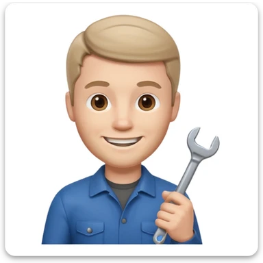 memoji style white man holding a wrench in his hand, neutral background sticker