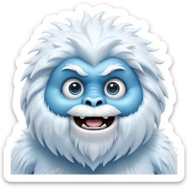 Cinematic Comical Yeti Portrait Emoji, with a cartoonishly exaggerated, fluffy figure in cool, frosty whites and icy blues, head tilted in an overly surprised expression with wide, comically sparkling eyes and a quirky, open-mouthed grin, simplified yet hilariously detailed, glowing with a soft frosty outline capturing the meme-worthy fun of a yeti in playful shock! sticker