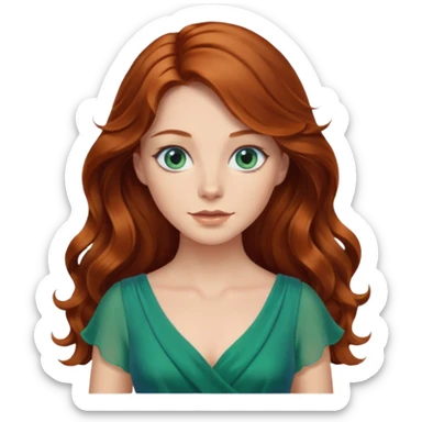 Long wavy Auburn hair woman blue eyes wearing green dress sticker