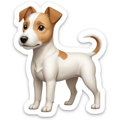 a full body facing front on of a buff white parson russell terrier looking dog the size of a kelpie with light brown long ears resting on its face and a light brown patch above one eye and a large snout. the rest of the dog is completely white.  sticker