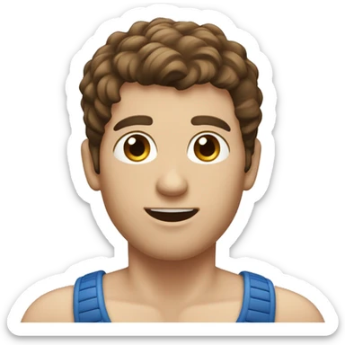 a guy with brown hair and blue eyes bare-chested with a microphone sticker