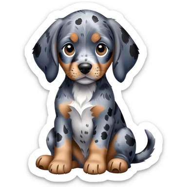sitting puppy bluetick coonhound with black and blue spotted coat on white background sticker