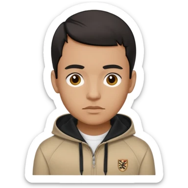 Light skin brown man with black combover Wearing a Burberry polo hoodie  sticker