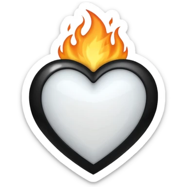 White heart with black flame covered on it sticker
