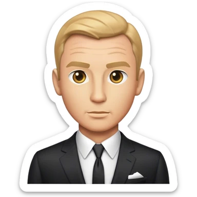 Cinematic Realistic James Bond Portrait Emoji, depicted as a suave, sophisticated secret agent in a tailored suit with a cool, composed gaze and an air of stealth and charm, rendered with crisp textures and dynamic cinematic lighting that captures his timeless espionage allure. sticker