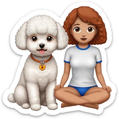 Bichon frise sitting next to a tanned girl sticker