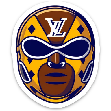 designer Louis Vuitton luchador mask with the iconic LV monogram pattern and damier print sticker