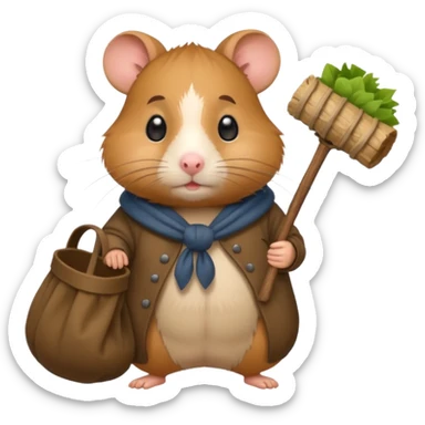 cartoon-style hamster poor hobo carrying a bindle sticker