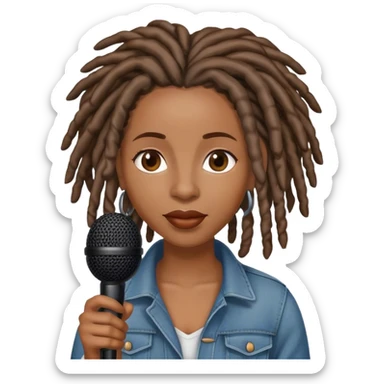 Black woman with locs with microphone sticker
