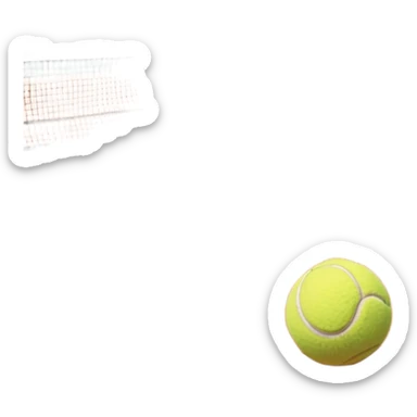 A tennis court at the Roland Garros tournament, with the iconic clay surface and a tennis ball bouncing near the net. The scene evokes the energy and excitement of the grand event, with vibrant crowds in the stands and a competitive atmosphere. sticker