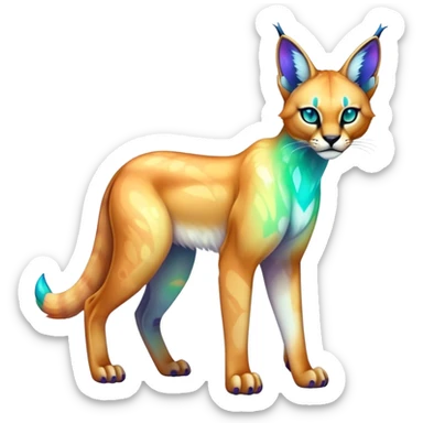 An iridescent transparent luminescent colorful fantasy-lynx-caracal-serval-fakemon-creature-hybrid sticker
