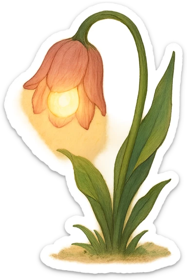 a lamp made out of a tulip flower, the bulb in the flower, drooping over, natural colors, soft, fairy-like atmosphere, no background sticker