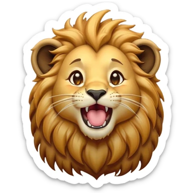 Cinematic Cute Yawning Lion Cub Portrait Emoji, Head tilted slightly with a dramatic, wide-open yawn, showcasing a soft, downy tawny Fur with a majestic mane, floppy ears slightly drooping, round amber eyes barely open in drowsy contentment, Simplified yet irresistibly adorable features, highly detailed, glowing with a soft, cozy glow, high shine, relaxed yet expressive, stylized with a touch of savannah whimsy, bright and endearing, soft glowing outline, capturing the essence of a sleepy yet affectionate Lion Cub, so drowsy it feels like it could stretch out of the screen and curl up for a nap! sticker