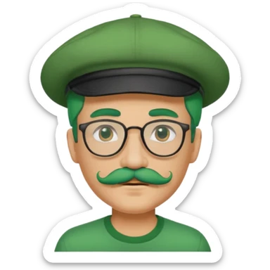 venice gondolier with green hair, iconic hat, normak glassess and mustache sticker