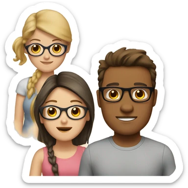 three friends, two girls one man the man is brown and chubby, one girl is blonde and has glasses, the other girl is a brunette sticker