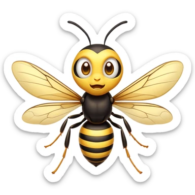 Cinematic Cheeky Wasp Portrait Emoji, Head tilted dramatically with an exaggeratedly shocked expression, featuring a slender, sharply striped body with wide, comically expressive eyes full of playful disbelief and animated, fluttering wings, Simplified yet hilariously expressive features, highly detailed, glowing with a slightly sassy glow, high shine, dramatic yet playful, stylized with an air of cheeky insect mischief, soft glowing outline, capturing the essence of a meme-worthy wasp that looks ready to buzz its way into viral fame! sticker