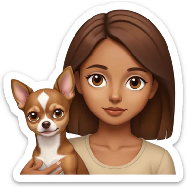 Brown girl with brown hair with chihuahua  sticker