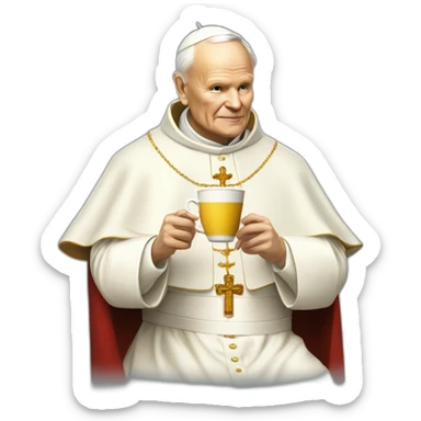 yellowskin pope John Paul II drinking cofee sticker