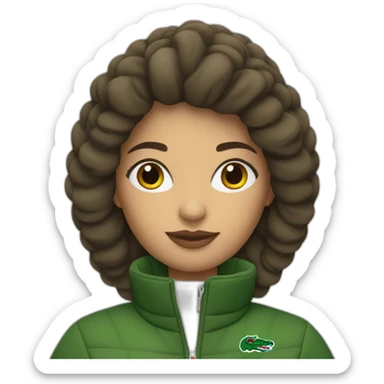 latina woman using Lacoste puffer jacket sticker